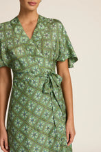 Load image into Gallery viewer, Clementine Midi Wrap Dress in Talavera Emerald by Hannah Artwear