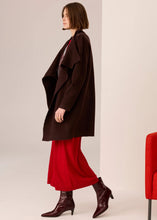 Load image into Gallery viewer, Wyatt Boiled Merino Draped Coat in Chocolate by Pol
