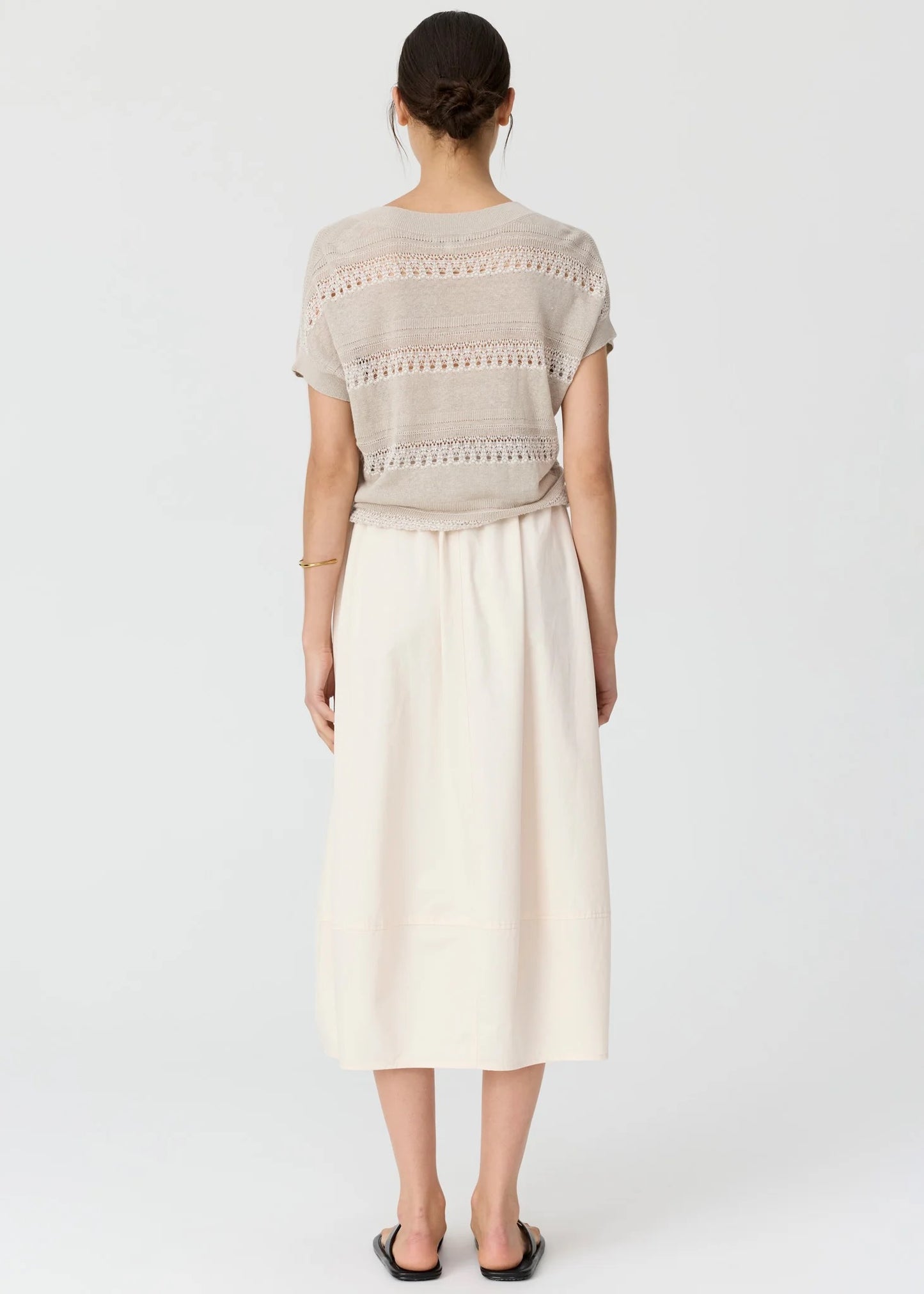 Liana V-Nrck Pointelle Knit in Pebble/Chalk by POL