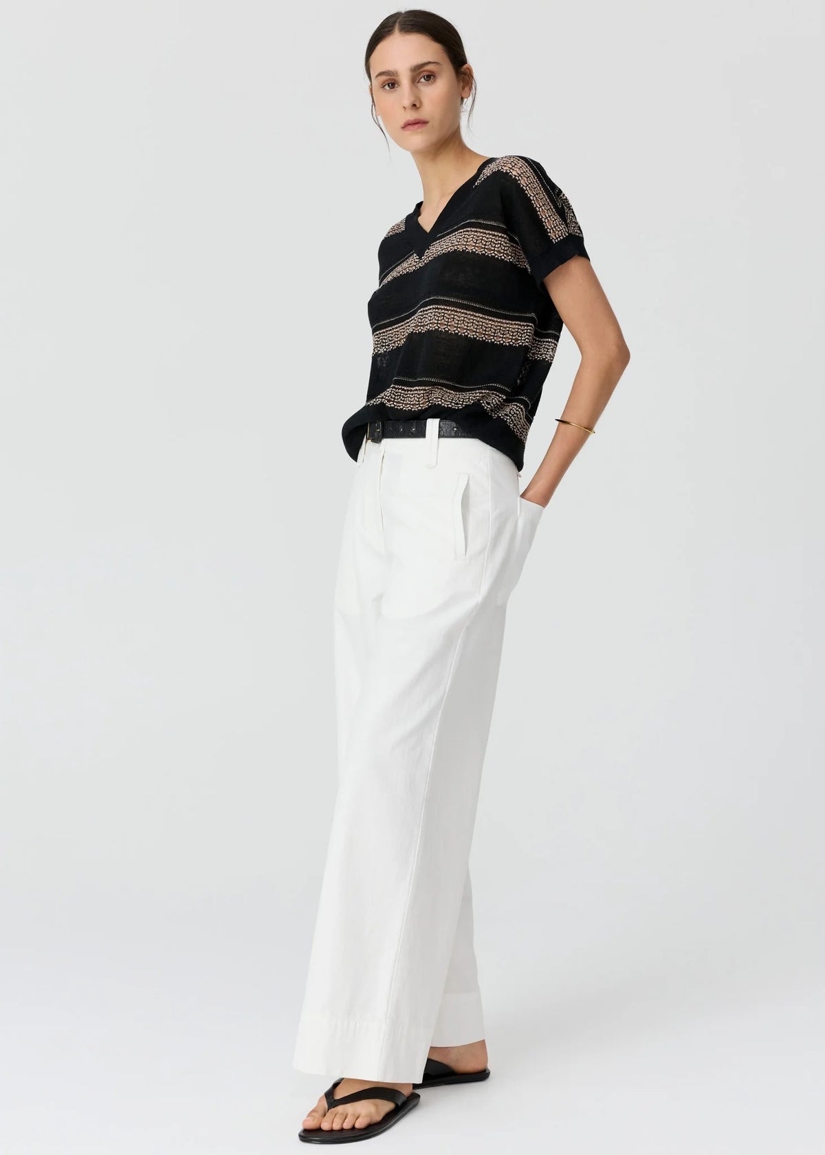 Liana V-Nrck Pointelle Knit in Black/Pink by POL