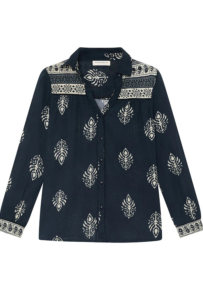 Rani Shirt in Black Leaves by Maison Hotel