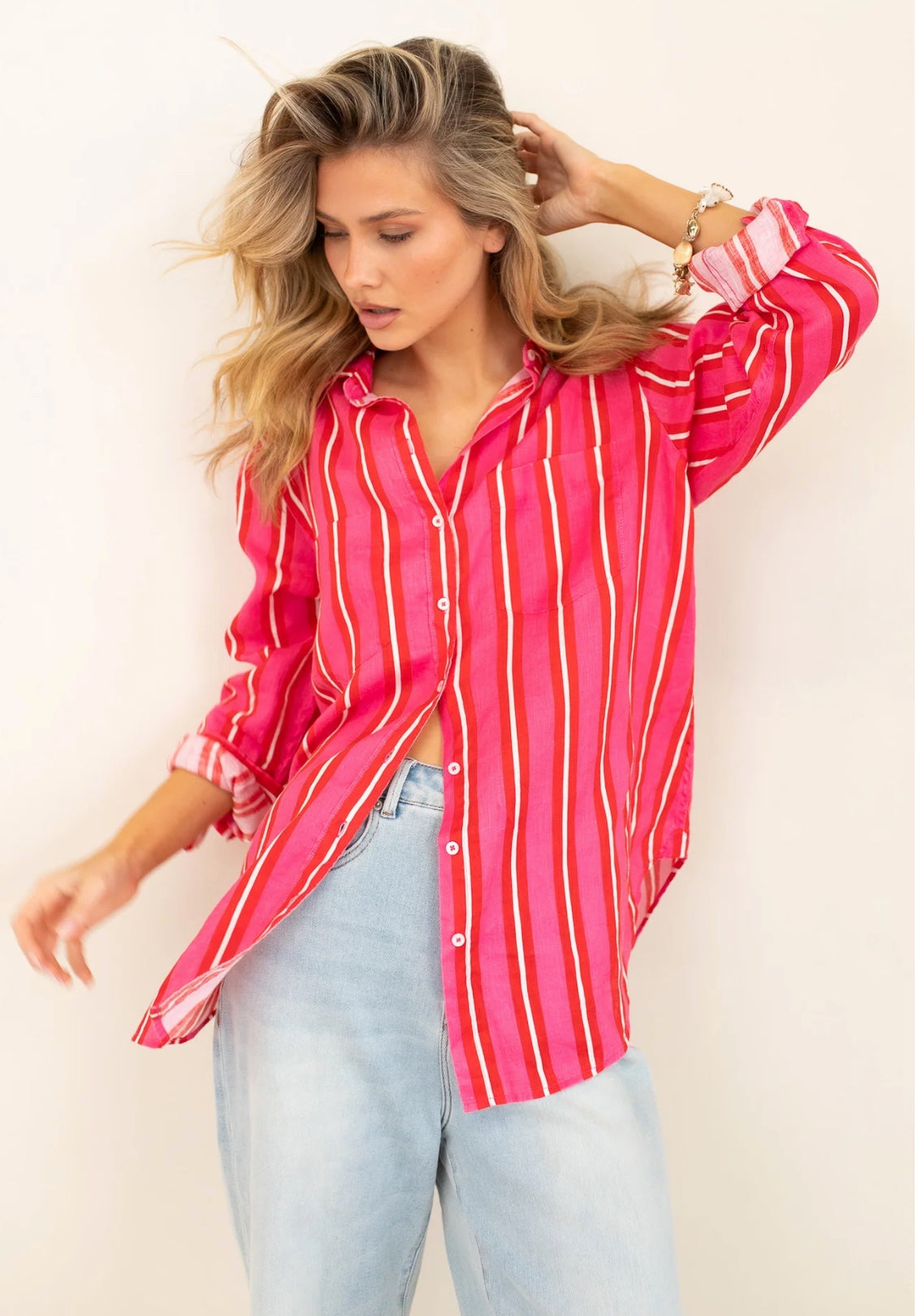 The Boyfriend Linen Shirt in Making Me Blush by HUT
