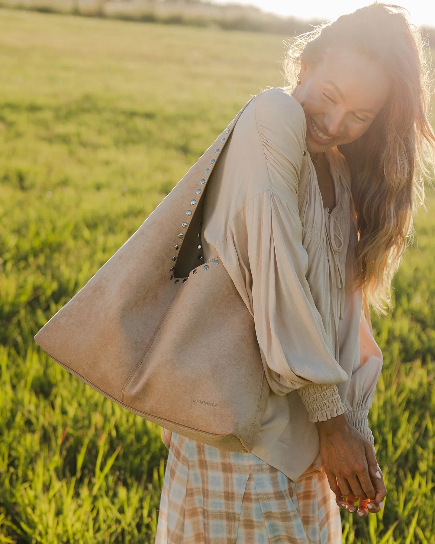 Hailey Suedette Shoulder Bag in Blonde by Louenhide