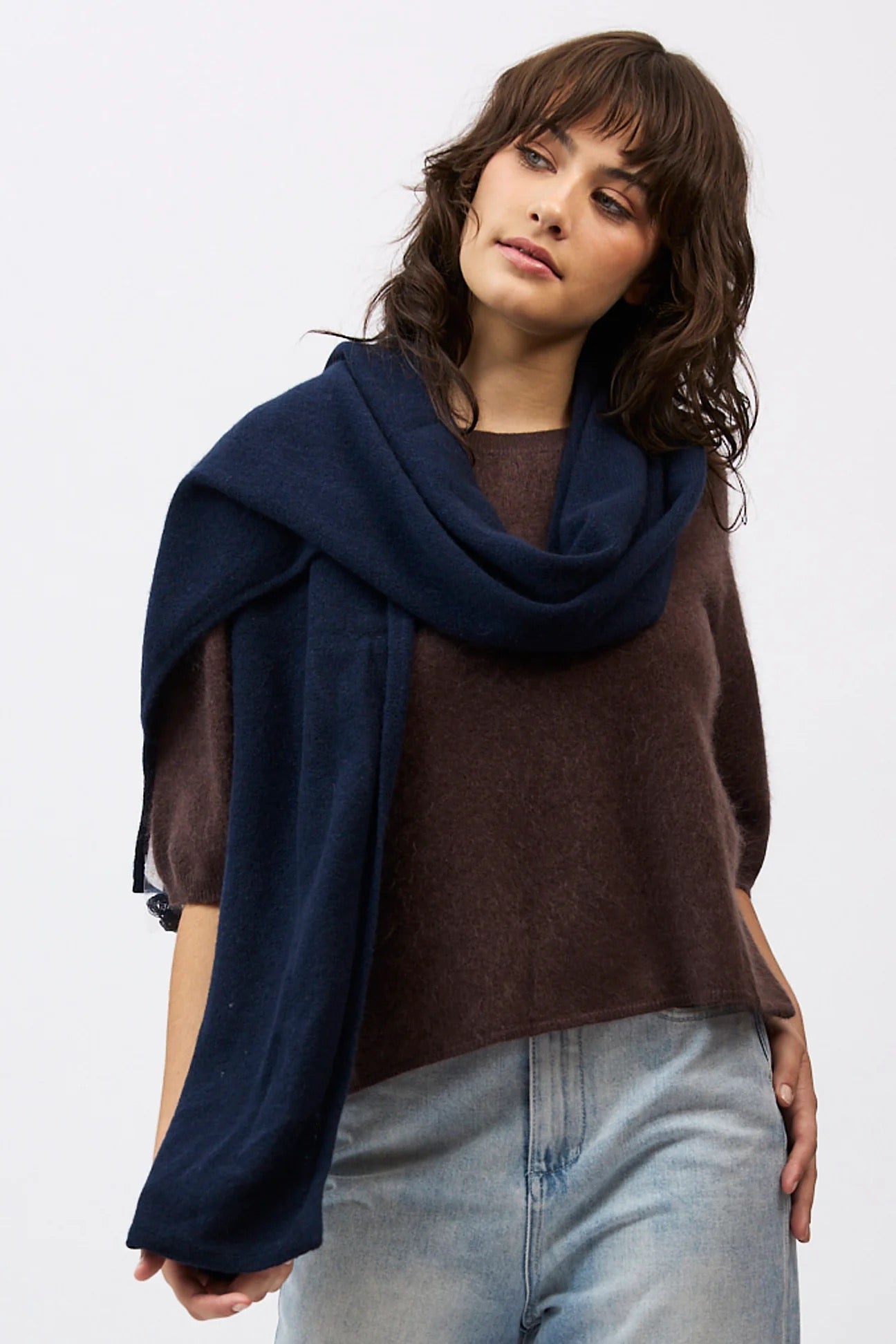 Pure Cashmere Scarf in Navy by Mia Fratino