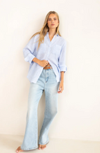 Load image into Gallery viewer, Baby Blue Stripe Boyfriend Linen Shirt by HUT