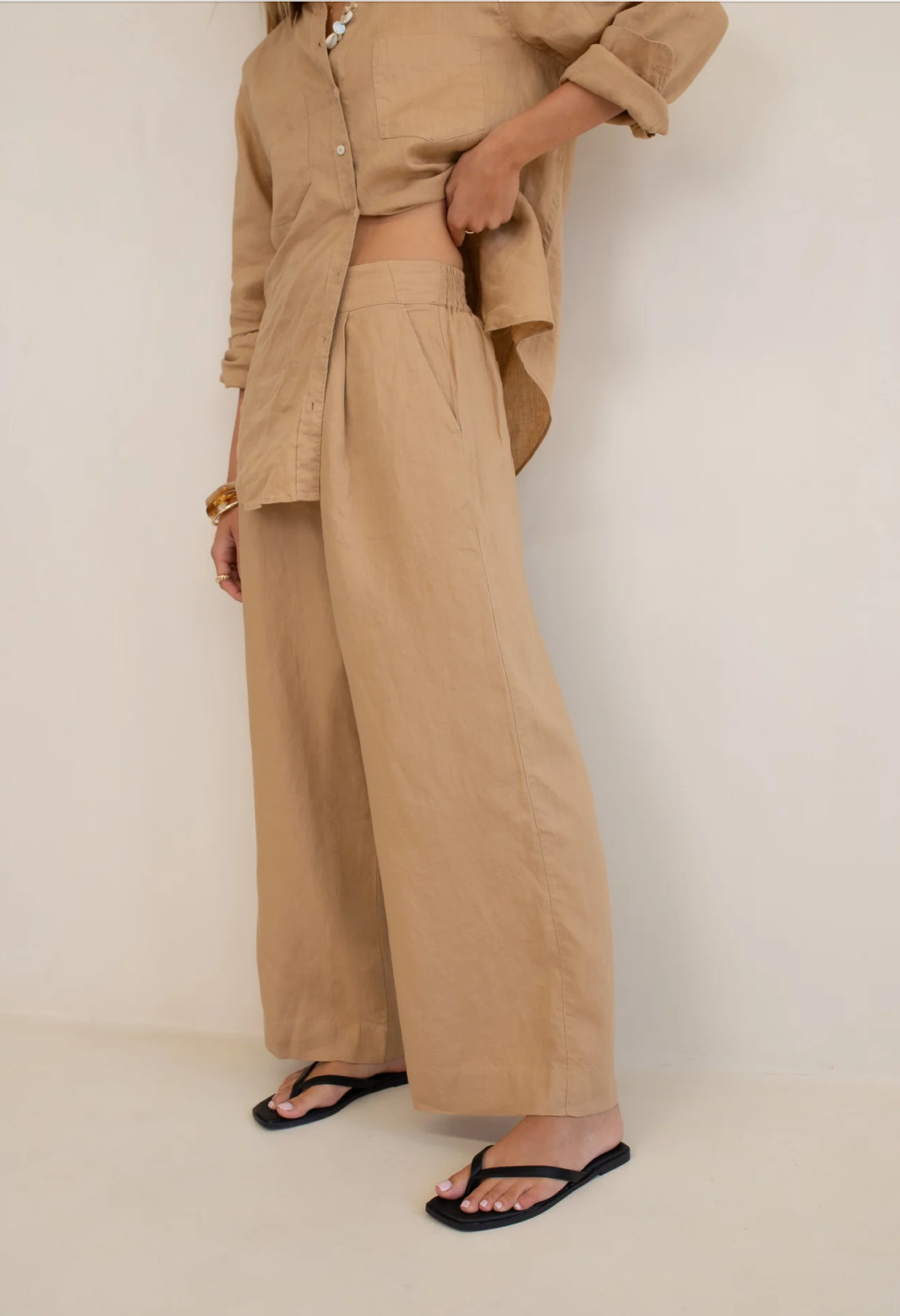 Tan Boyfriend Linen Pant by HUT