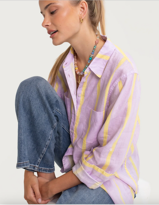 Sunshine Mauve Stripe Boyfriend Linen Shirt by HUT