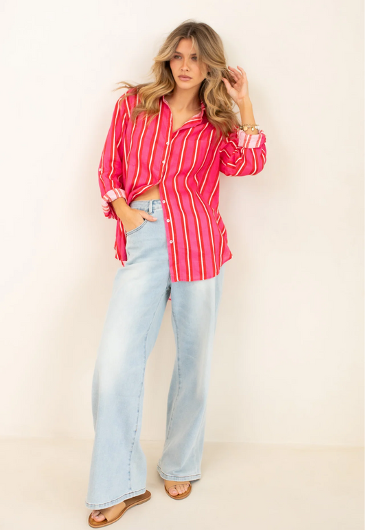 The Boyfriend Linen Shirt in Making Me Blush by HUT