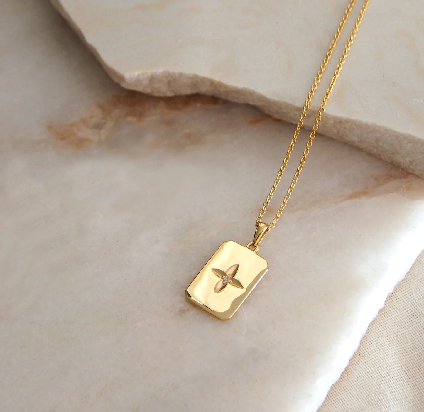Hanging Rectangle Necklace in Gold by Murkani