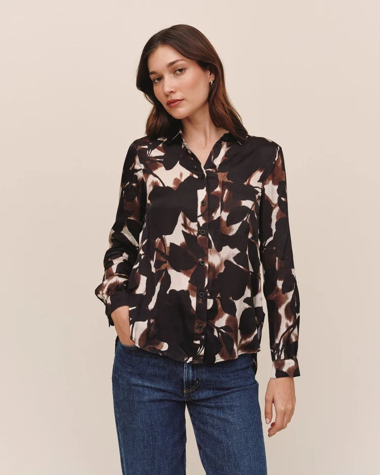 Round Hem Button Down Shirt in Shadow Floral by Bella Dahl