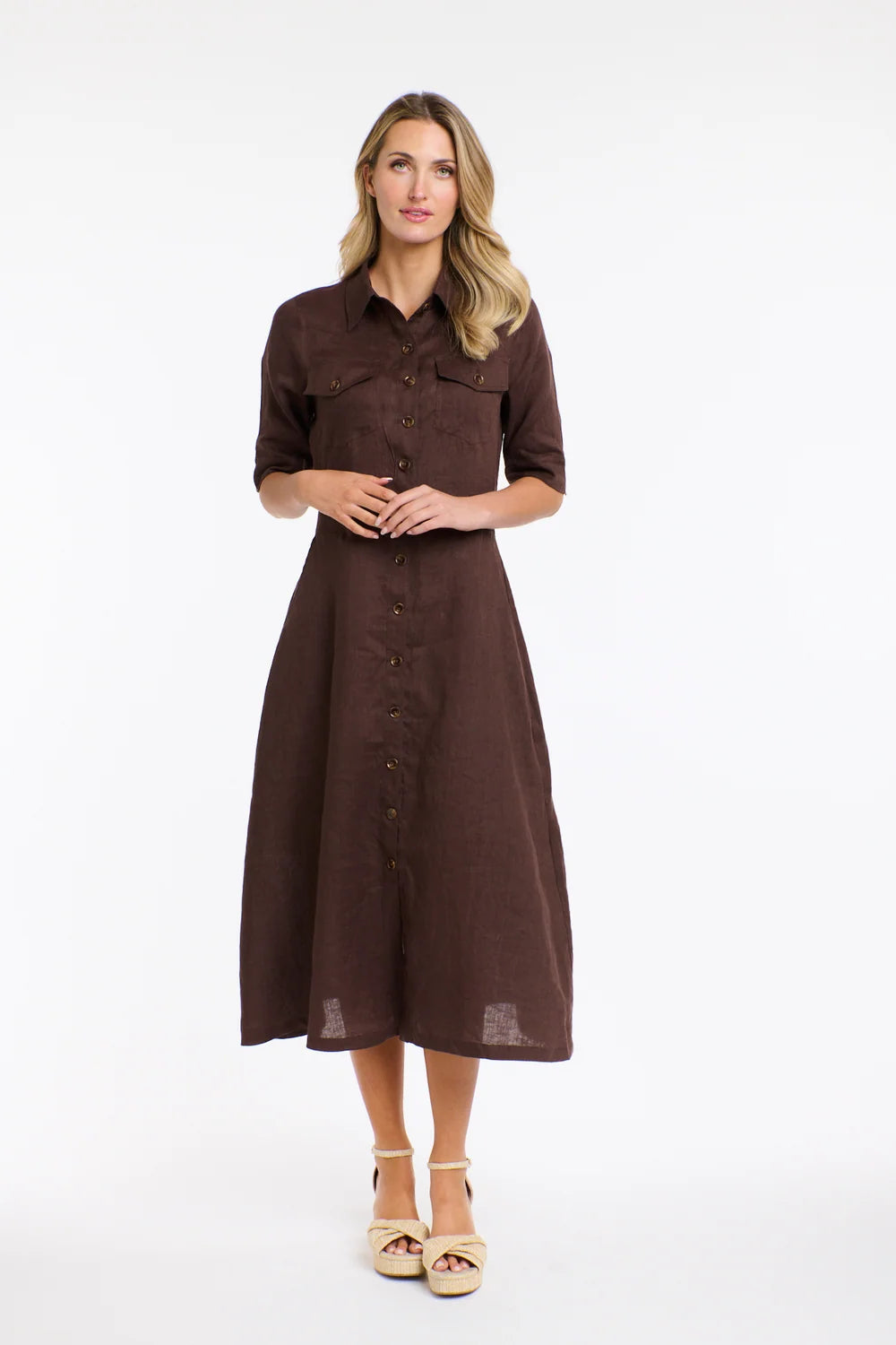 Georgia Linen Dress in Chocolate by 365 Days