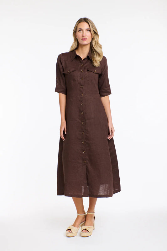 Georgia Linen Dress in Chocolate by 365 Days
