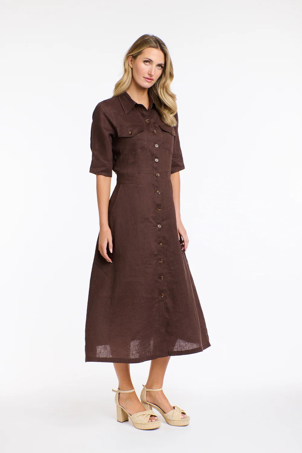 Georgia Linen Dress in Chocolate by 365 Days