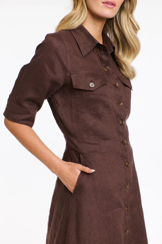 Georgia Linen Dress in Chocolate by 365 Days