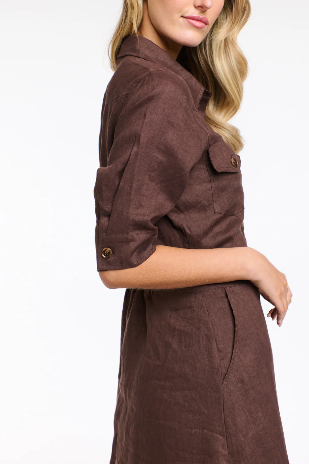 Georgia Linen Dress in Chocolate by 365 Days