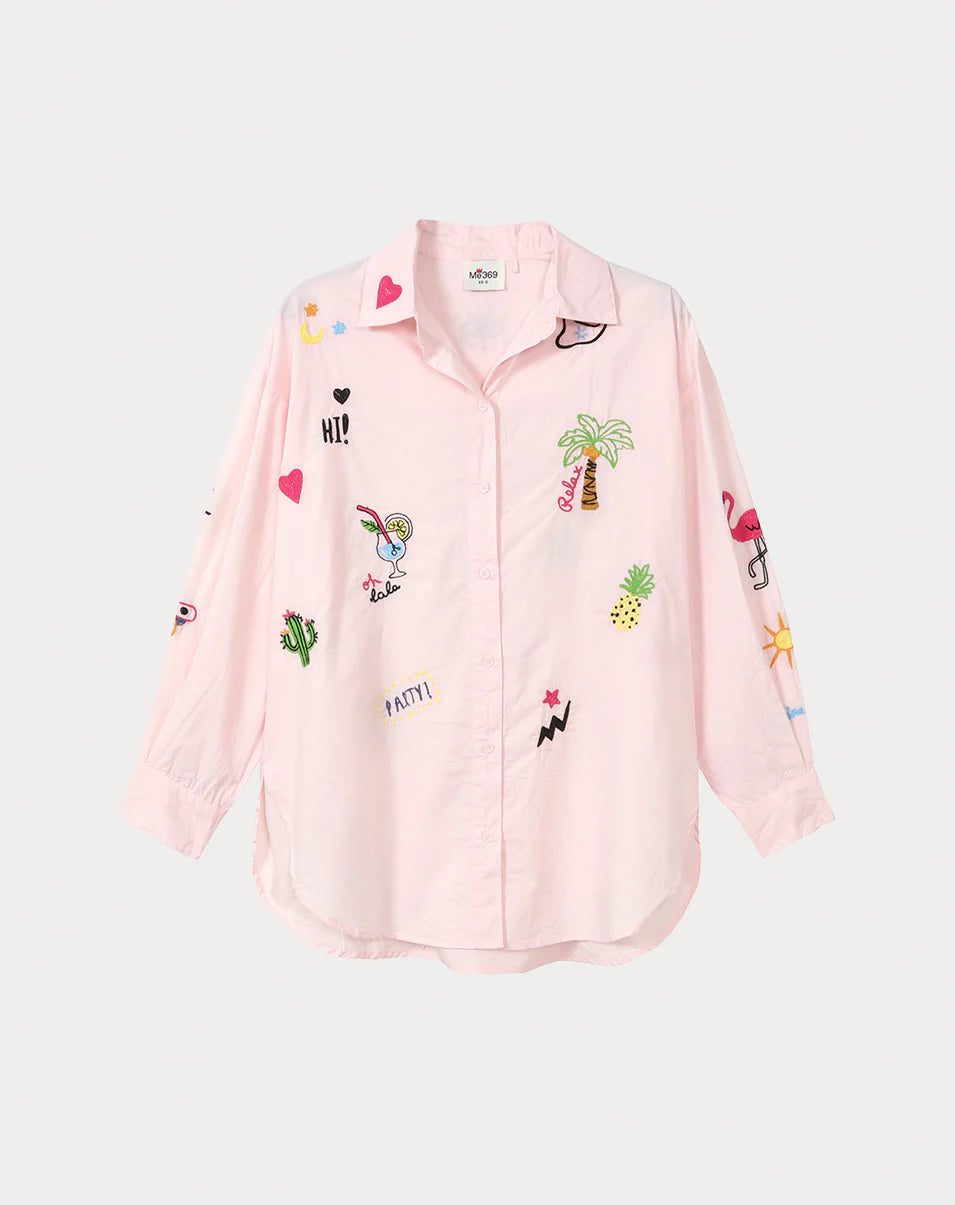 Madison Pink Oversized Embroidered Shirt