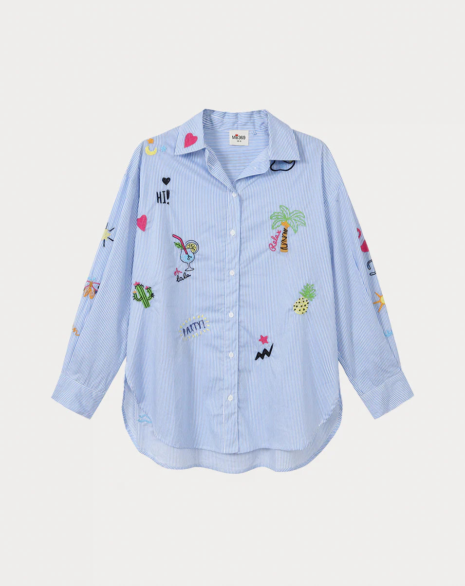 Madison Blue Striped Oversized Embroidered Shirt