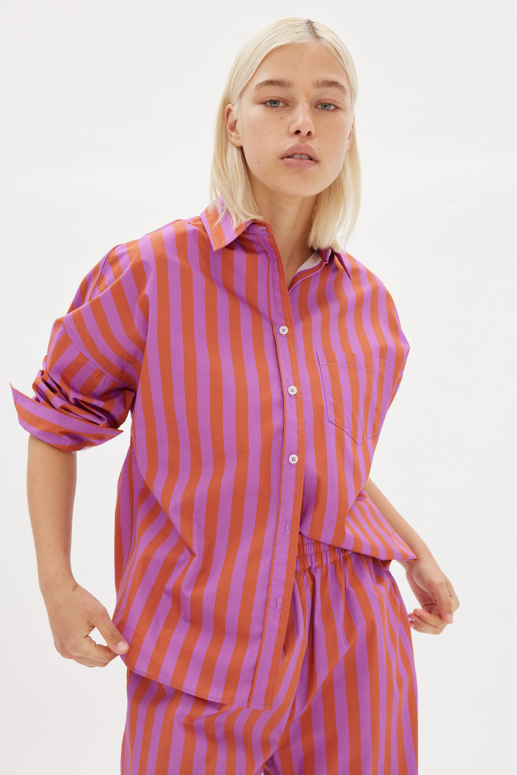 Chiara Classic Stripe Shirt in Fuchsia/Rust by LMND