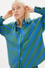 Load image into Gallery viewer, Chiara Classic Stripe Shirt in Dusk/Forest by LMND
