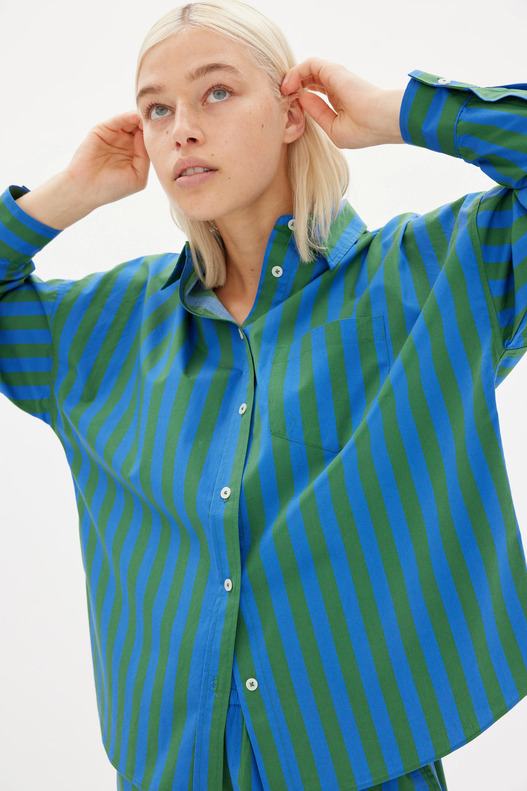 Chiara Classic Stripe Shirt in Dusk/Forest by LMND