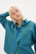 Load image into Gallery viewer, Chiara Classic Stripe Shirt in Dusk/Forest by LMND
