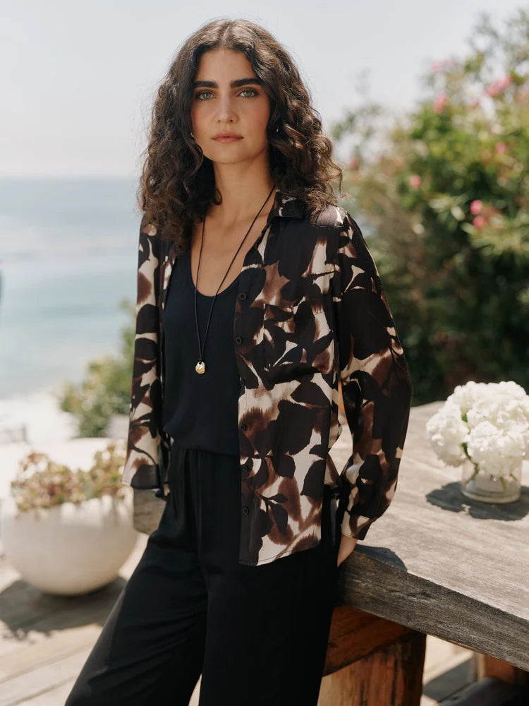 Round Hem Button Down Shirt in Shadow Floral by Bella Dahl