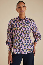 Load image into Gallery viewer, Soho Cotton Silk Shirt in Navy Concerto Print by Alessandra
