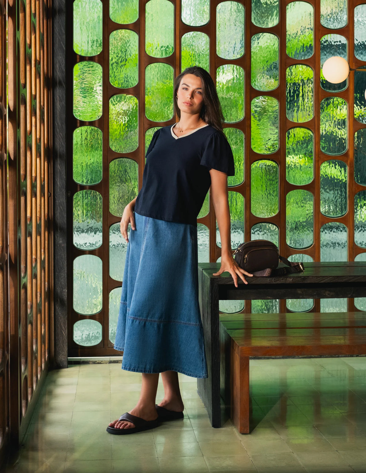 Estelle Denim Skirt in Mid Blue by Elm