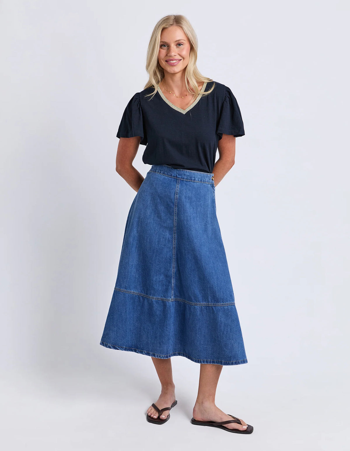 Estelle Denim Skirt in Mid Blue by Elm