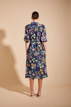 Load image into Gallery viewer, Lyon Cotton Silk Dress in Navy Rosa&#39;s Garden Print by Alessandra

