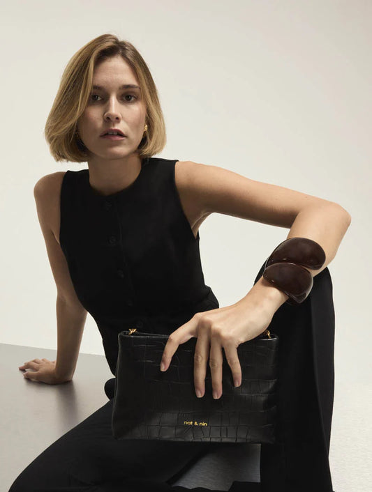 Molly Bag by Nat & Nin in Black Croc