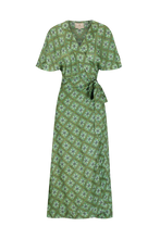 Load image into Gallery viewer, Clementine Midi Wrap Dress in Talavera Emerald by Hannah Artwear
