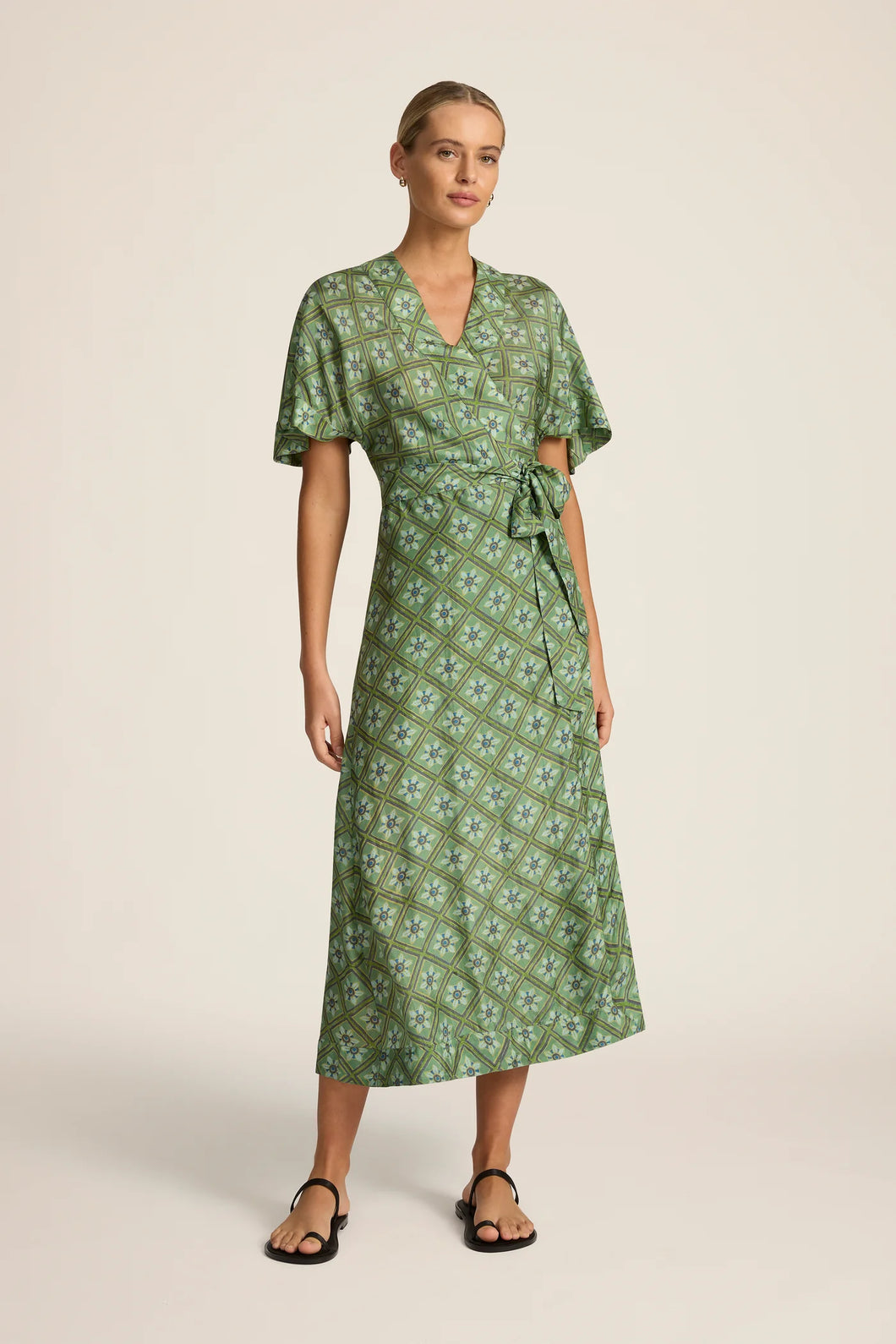 Clementine Midi Wrap Dress in Talavera Emerald by Hannah Artwear