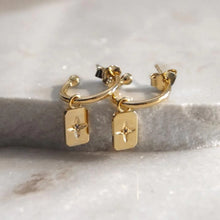 Load image into Gallery viewer, Rectangle Earrings with White Topaz in Gold by Murkani

