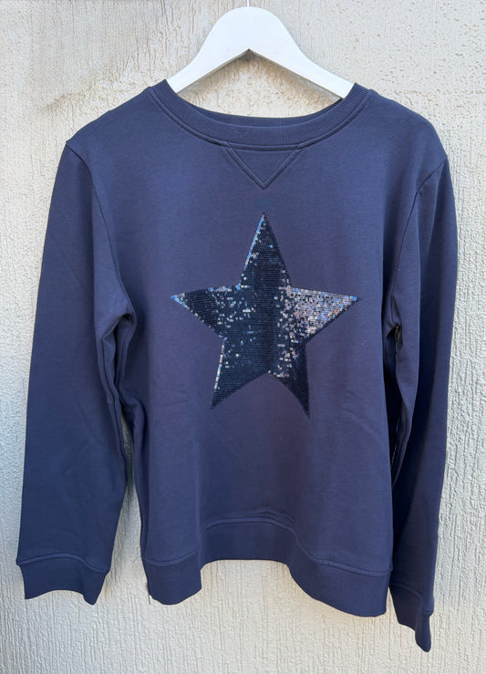 Sequin Star Sweatshirt in Navy by Sophie Moran