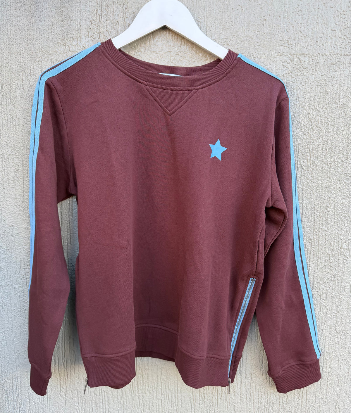 Arm Stripe Sweatshirt in Chocolate / Baby Blue by Sophie Moran