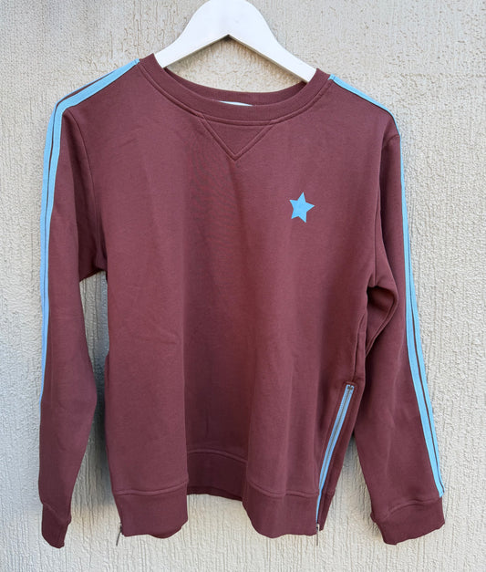 Arm Stripe Sweatshirt in Chocolate / Baby Blue by Sophie Moran