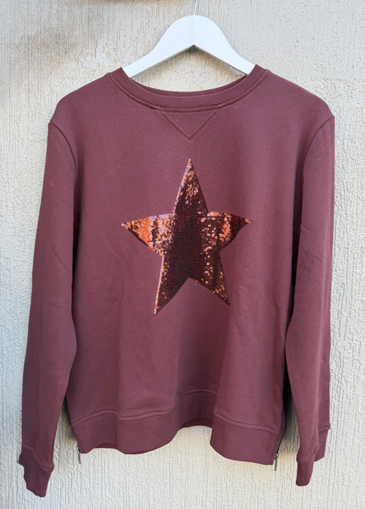Sequin Star Sweatshirt in Chocolate by Sophie Moran