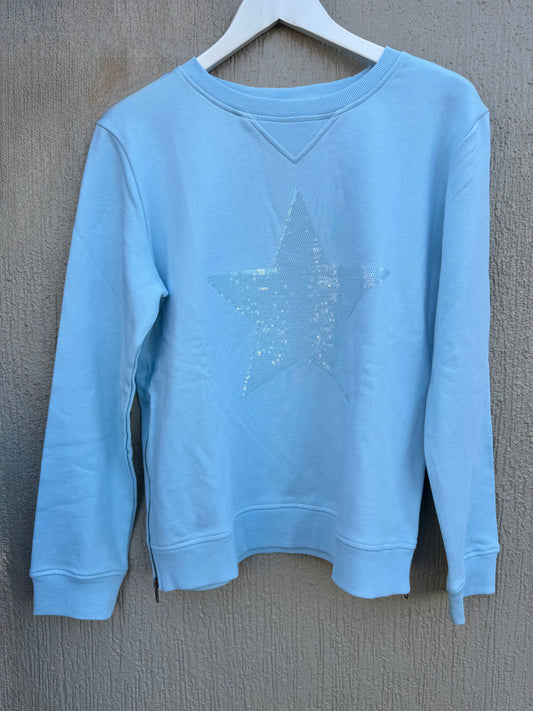 Sequin Star Sweatshirt in Baby Blue by Sophie Moran