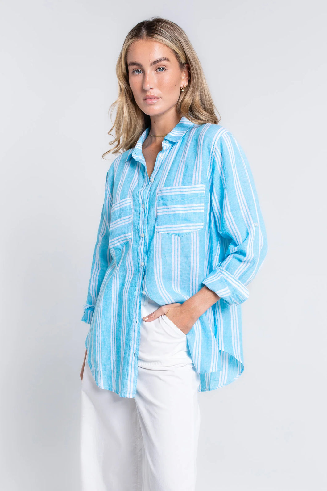 The Boyfriend Linen Shirt in Blue Bell by Hut
