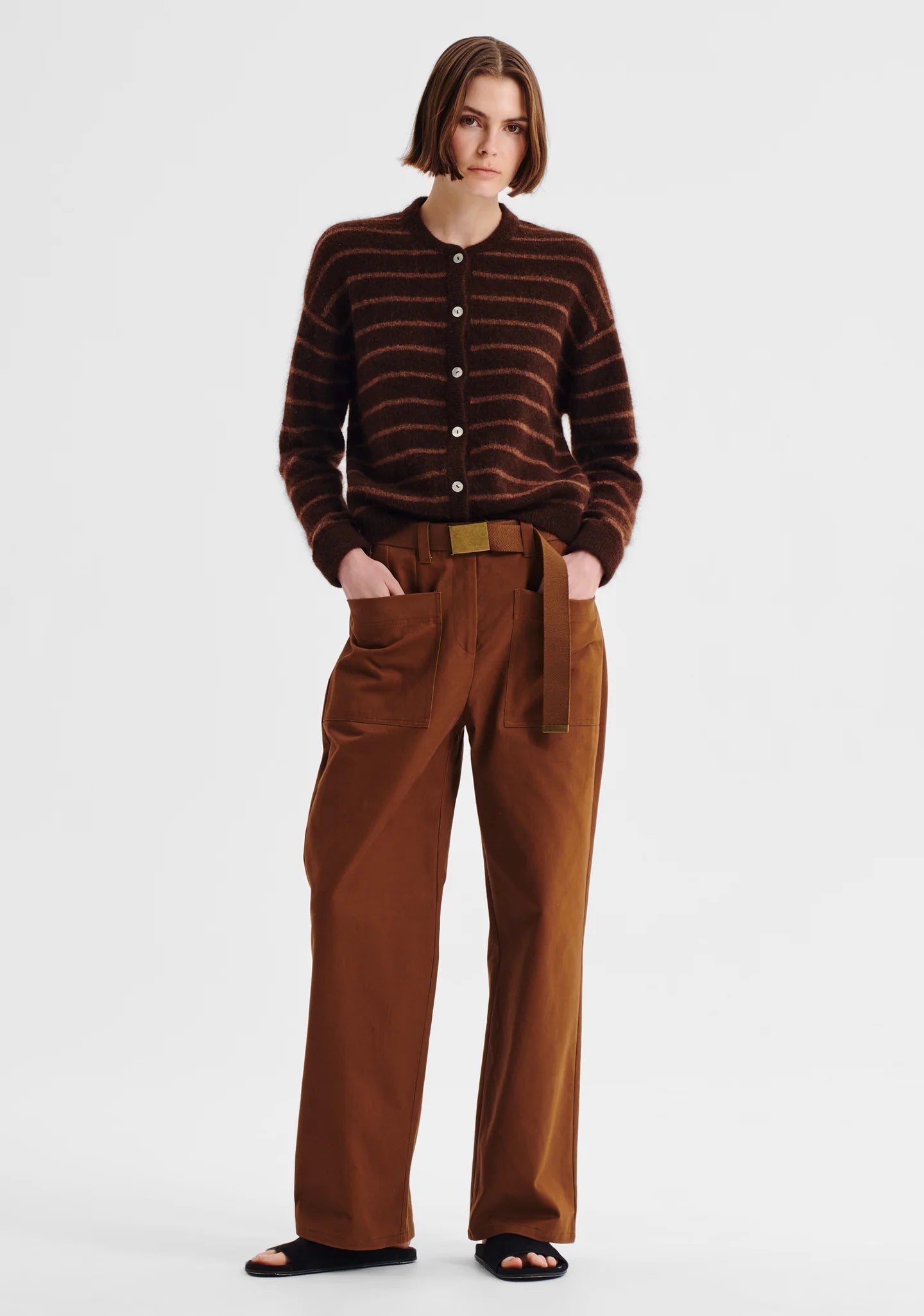 Albi Knit Cardigan in Toffee Stripe by Morrison
