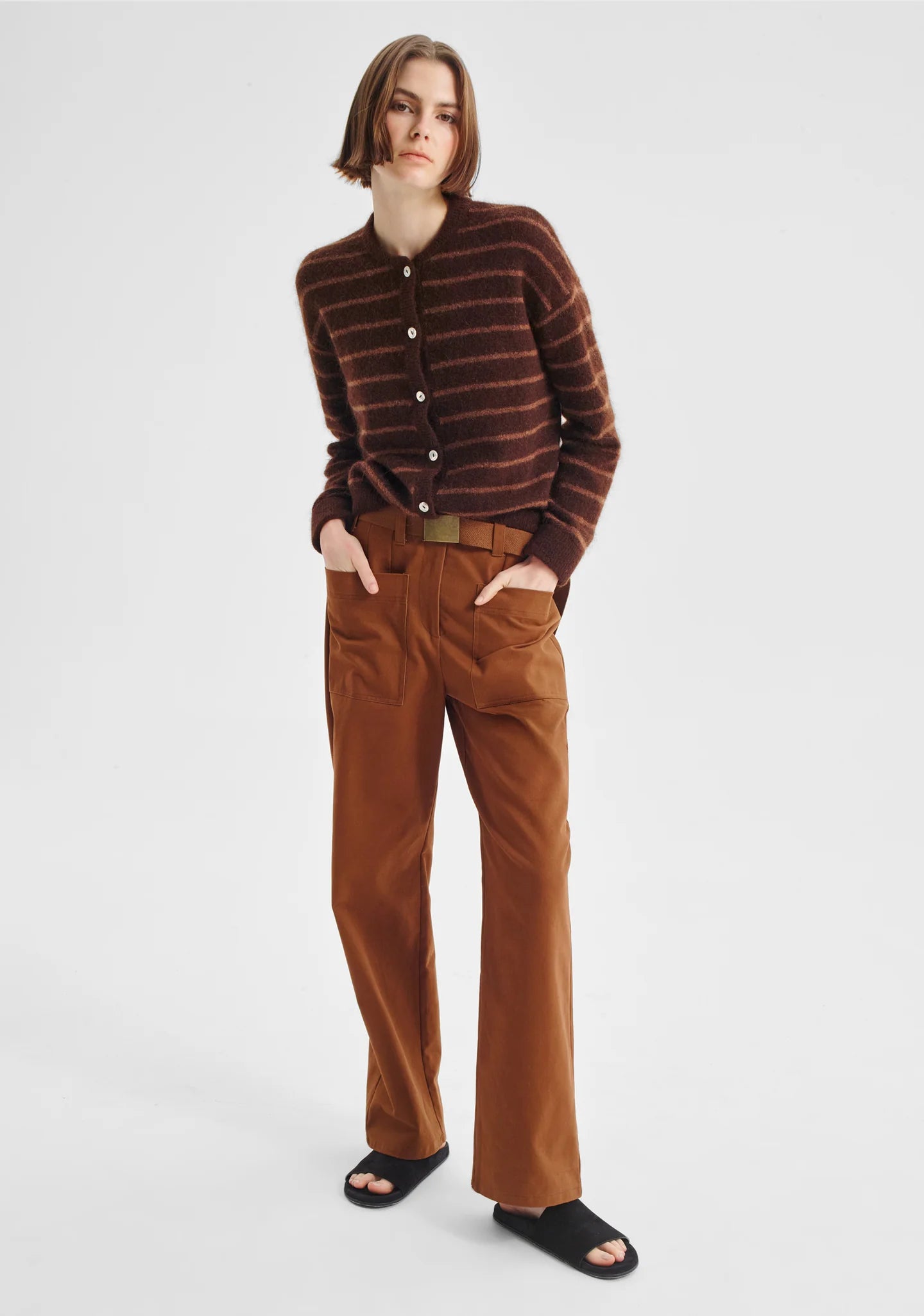 Albi Knit Cardigan in Toffee Stripe by Morrison