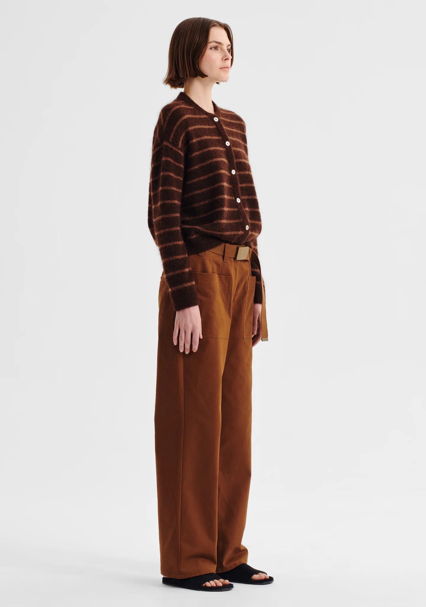 Albi Knit Cardigan in Toffee Stripe by Morrison