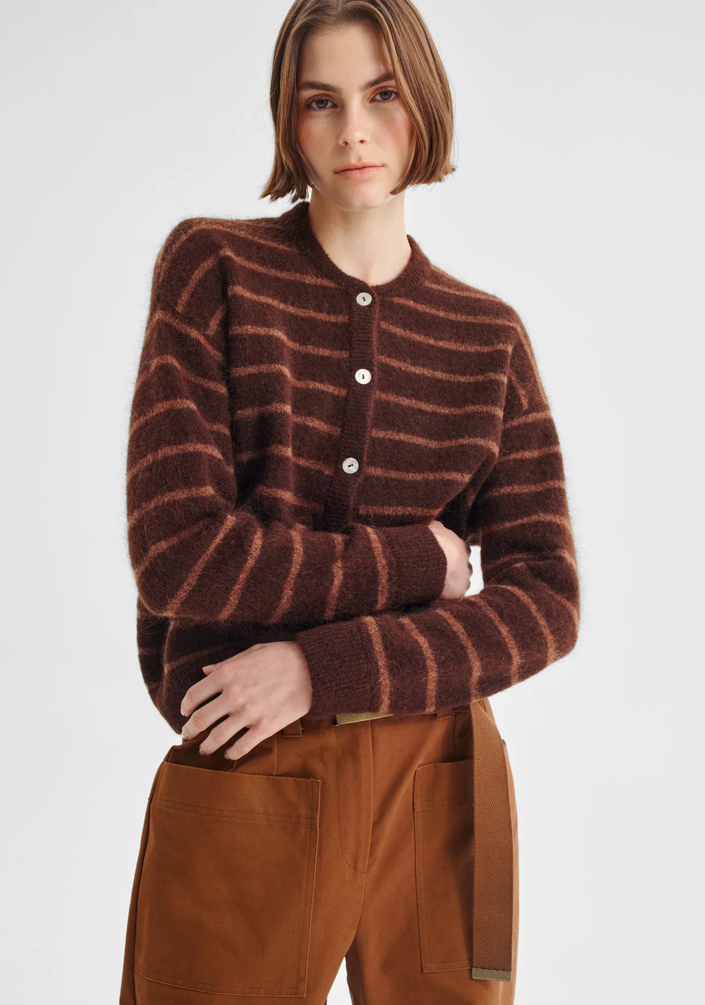 Albi Knit Cardigan in Toffee Stripe by Morrison