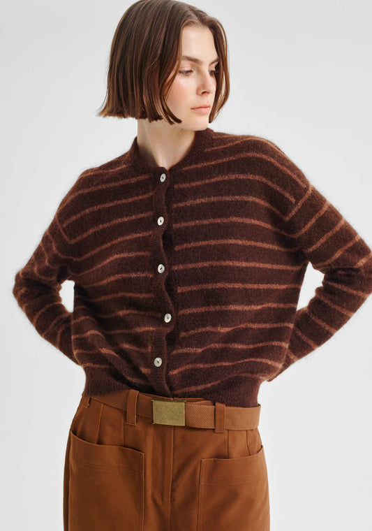 Albi Knit Cardigan in Toffee Stripe by Morrison