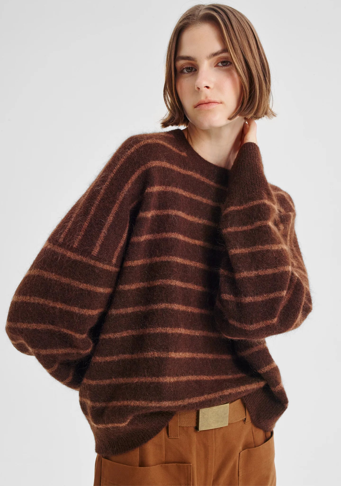 Albi Knit Pullover in Toffee Stripe by Morrison