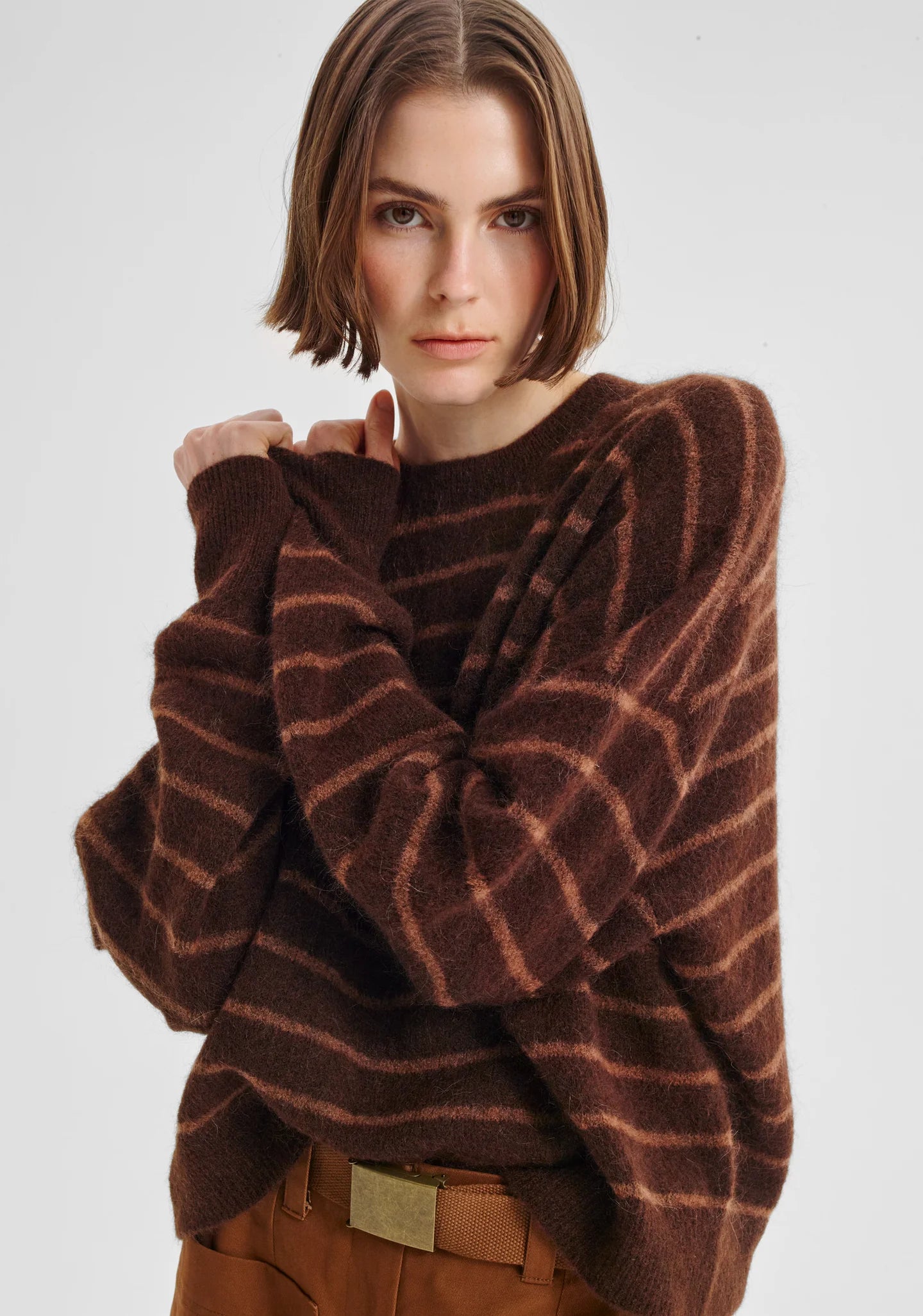 Albi Knit Pullover in Toffee Stripe by Morrison