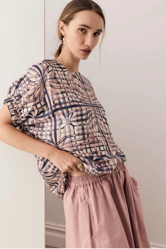 Lattice Top in Pink Check by POL