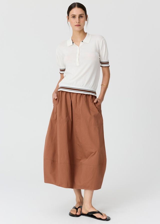 Dahlia Knit Polo in White/Toffee by POL