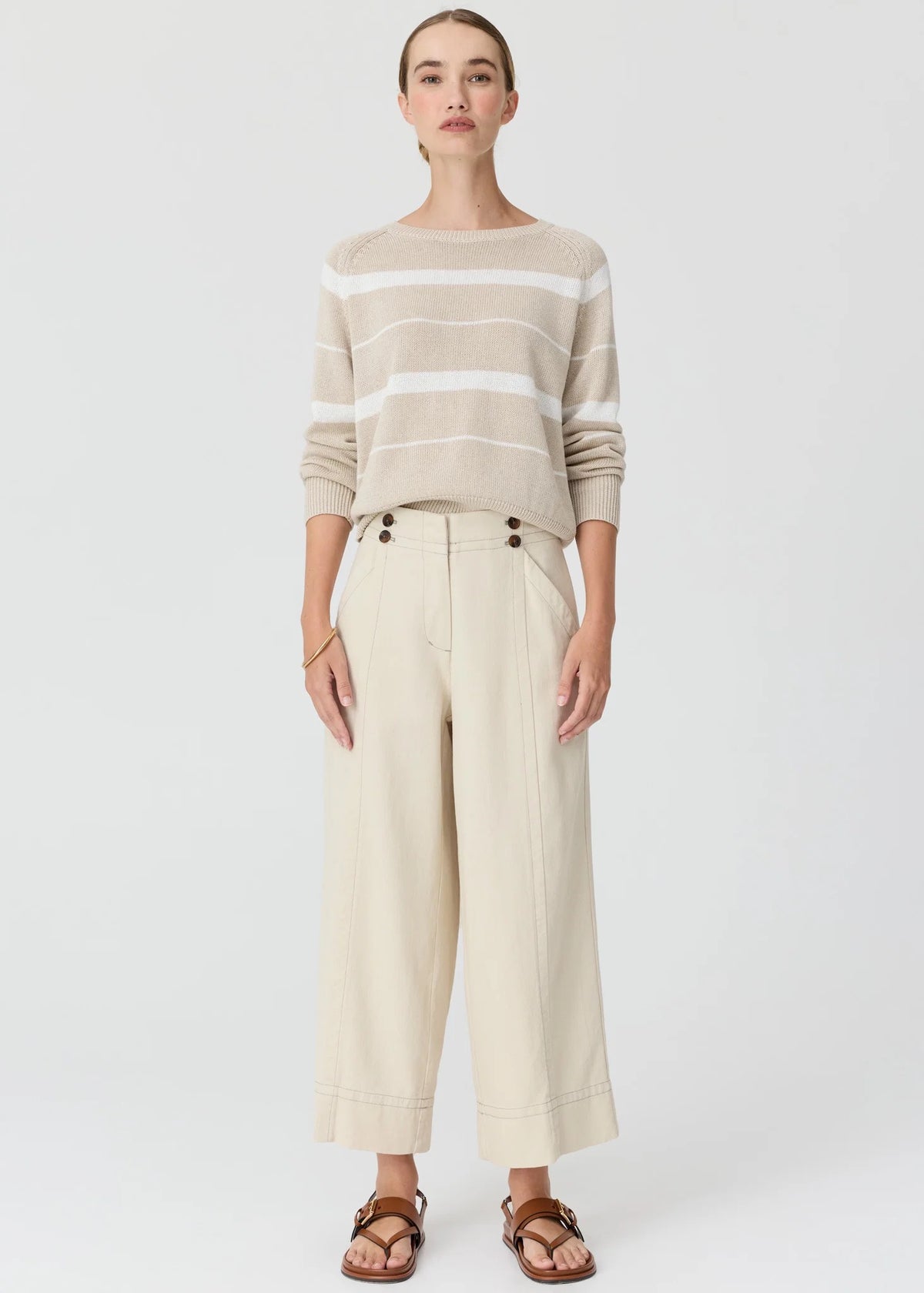 Rosin Stripe Knit in Pebble/Chalk by POL